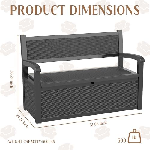 ROJIK 80 Gallon Storage Bench Deck Box Outdoor with Armrests, Resin Storage F...