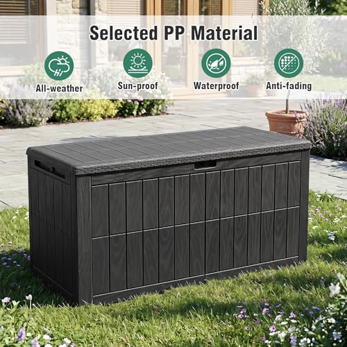 Tangkula 120 Gallon Waterproof Outdoor Storage Box with Lockable Lid