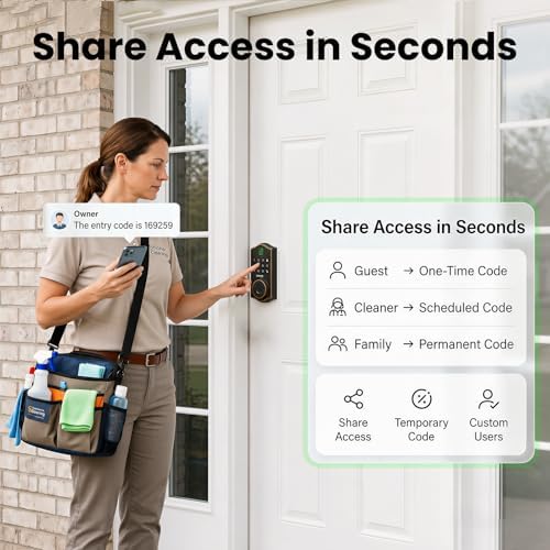 GHome Smart Fingerprint Door Lock for Front Door, 1.0s Unlock AI Self-Learnin...