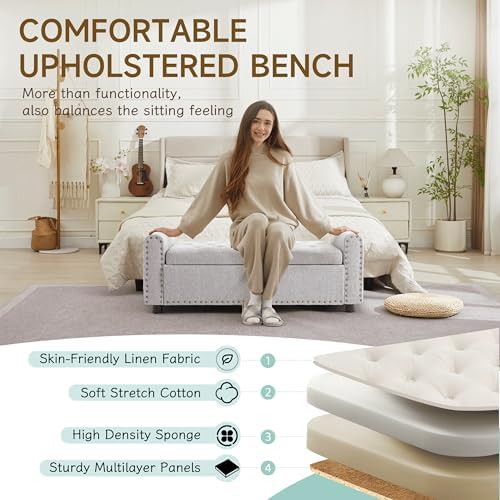 Ottoman with Storage, Tufted Storage Bench for Bedroom, 48" Fabrics End ...
