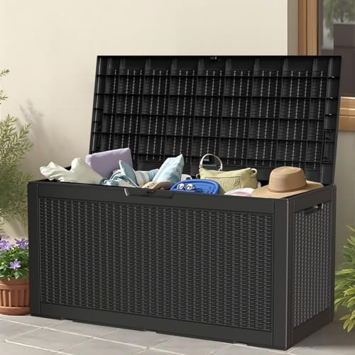 100 Gallon Outdoor Storage Box Waterproof Lockable Deck Box for Patio Black