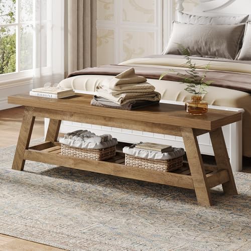 Tribesigns 55" Entryway Bench with Shoe Storage, Wood Bench Seat
