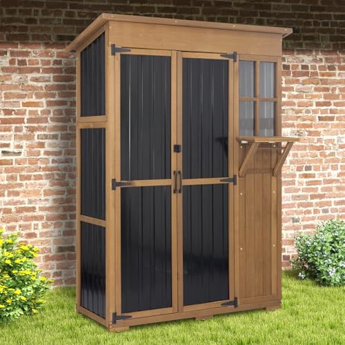 Large Outdoor Storage Cabinet Waterproof with Shelves, Outside Storage Shed T...