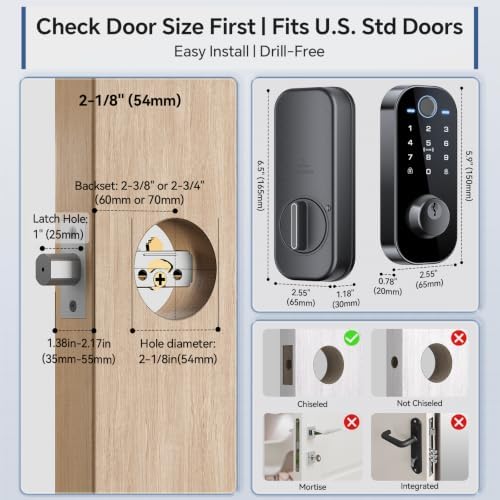 Ulecoce DL08 Fingerprint Smart Deadbolt with App Control, Mate Black
