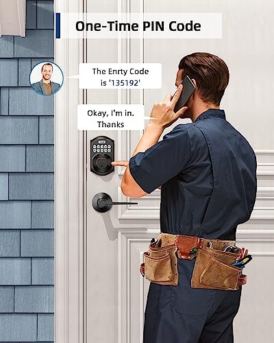 TEEHO TE002L Fingerprint Door Lock with 2 Lever Handles, Keyless Entry Deadbo...