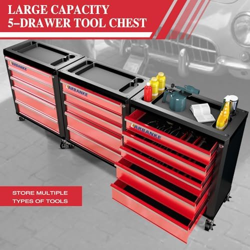 LARBANKE 5 Drawer Rolling Tool Chest with Wheels&Lock,24.6“W×13“D×25.4”H