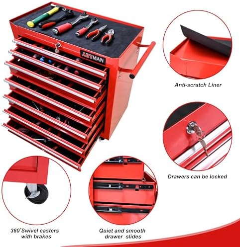 7 Drawers Rolling Tool Cart on Wheels, Multifunctional Organizer Tool Chest T...