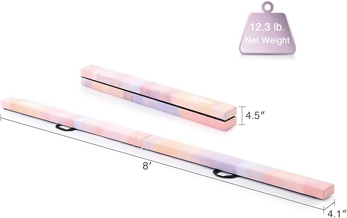 ZELUS 8' Folding Gymnastics Balance Beam, Floor Balance Beam w/Carry Handles