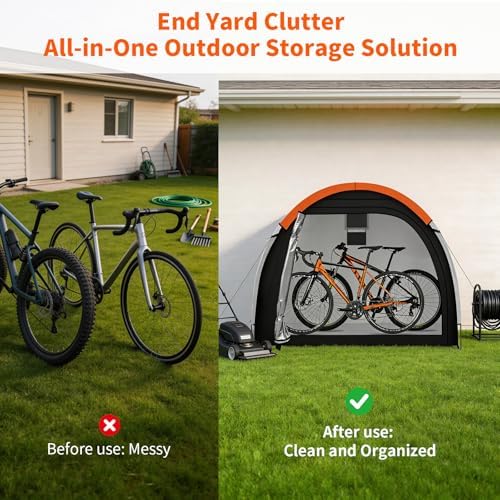 Bike Storage Tent with Rain Cover, PU5000 Waterproof 2-Bike Shed