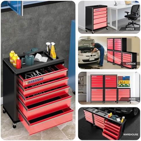 LARBANKE 5 Drawer Rolling Tool Chest with Wheels&Lock,24.6“W×13“D×25.4”H
