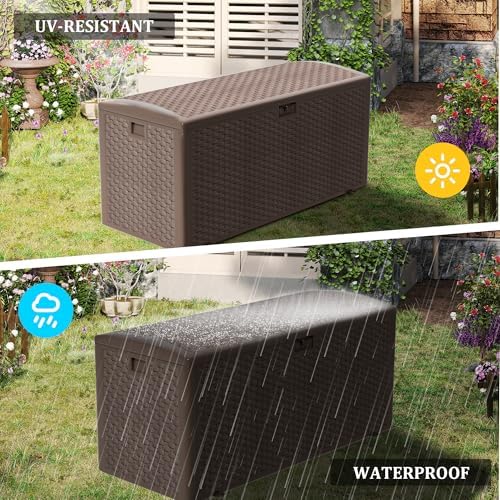 Outdoor Storage Box Waterproof, 180 Gallon Pro Lockable Resin Deck Box Large,...