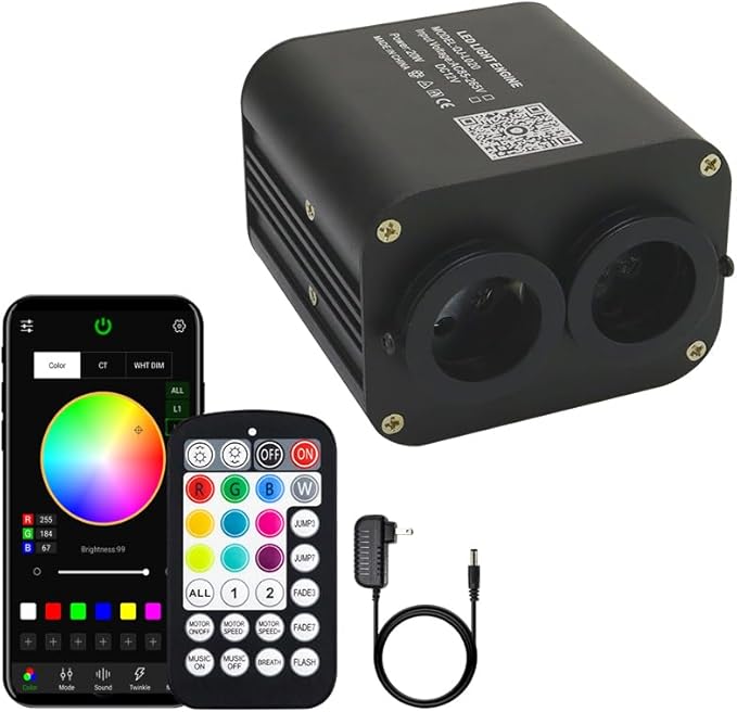 AZIMOM Dual Color 20W Fiber Optic Light Source RGBW Light Box Engine Diver