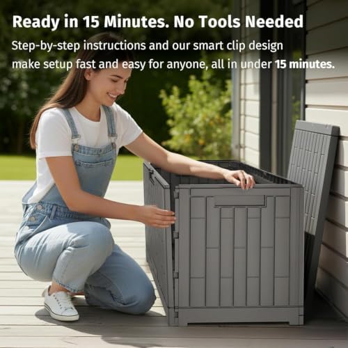 EAST OAK Outdoor Storage Box, 60 Gallon Deck Box Indoor and Outdoor Use, Wate...