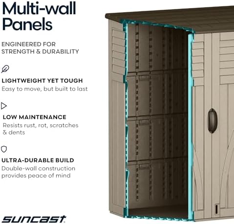 Suncast Outdoor Storage Shed, Water Resistant Resin Vertical Outdoor Storage ...