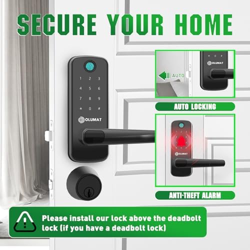 Smart Door Lock, OLUMAT Keyless Entry Door Lock Fingerprint Door Lock with Ke...