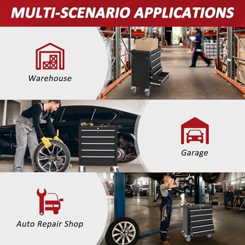 5 Drawers Rolling Tool Chest with Wheels, Portable Rolling Tool Boxes with Wh...