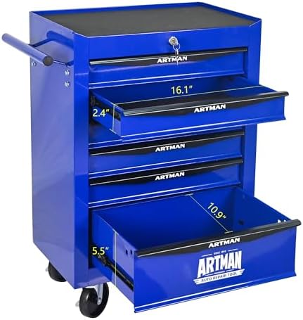 Heavy Duty 6-Drawer Rolling Tool Chest, Key Lock Tool Storage Cabinet with Lo...
