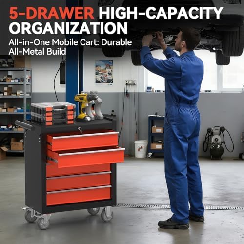 5-Drawer Rolling Tool Chest with Wheels, Metal Tool Storage Cabinet with Lock...