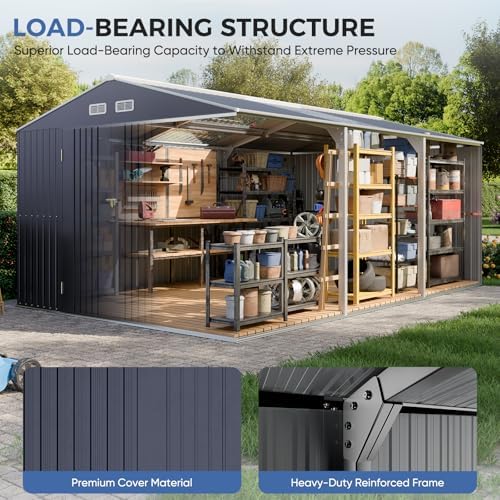 K Knowbody 10x16 FT Metal Storage Shed, 20-Gauge Frame with Double Doors