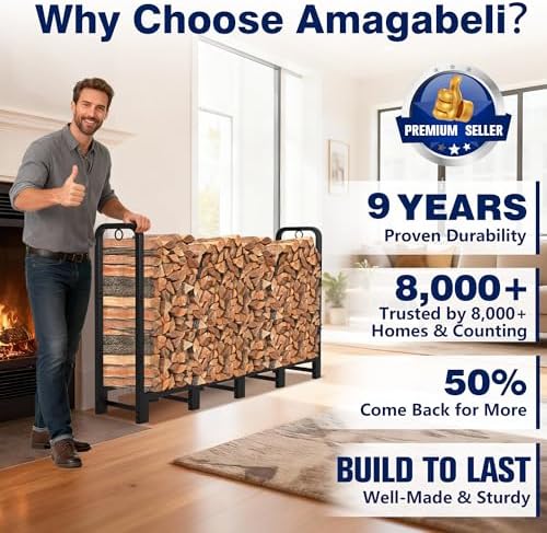 Amagabeli 5ft Firewood Log Rack Outdoor Heavy Duty Logs Holder for Fireplace ...
