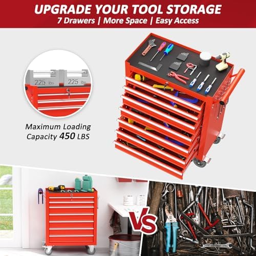 7 Drawers Rolling Tool Chest with Wheels, Portable Rolling Tool Boxes with Wh...