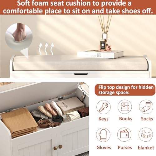 HOMEFORT 30" Shoe Bench with Lift Top Storage, Entryway Bench with Cushi...