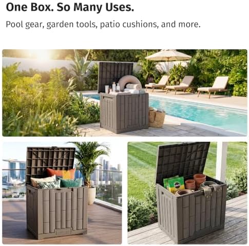 EAST OAK Outdoor Storage Box, 31 Gallon Deck Box, Waterproof Resin Storage Bi...