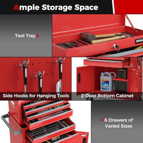 Goplus Tool Chest, 6 Drawers Extra Large Rolling Too Storage Cabinet with 4” ...