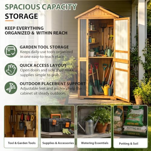 Gowoodhut Tall Outdoor Storage Cabinet with 4 Shelves, Garden Tool Shed