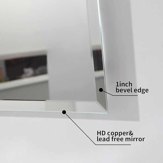 Mirrorons Beveled Mirror, Wall Mirror 40" x 32", Frameless Rectangl...