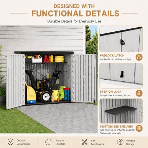 ADDOK Outdoor Storage Cabinet, 37 Cu.Ft Horizontal Resin Storage Shed