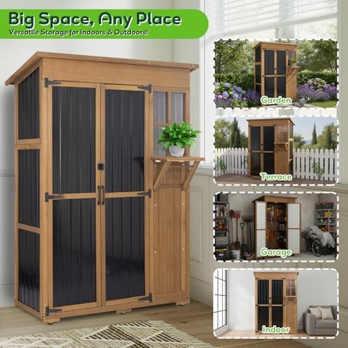 Large Outdoor Storage Cabinet Waterproof with Shelves, Outside Storage Shed T...