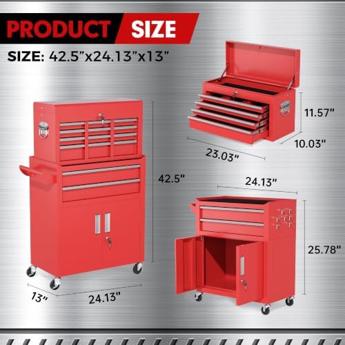 INTERGREAT 8 Rolling Drawers Tool Chest, Assembled Tool Chest with Wheels, De...