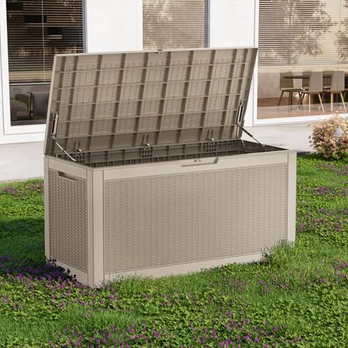 EasyUp 120 Gal Deck Box Waterproof Outdoor Storage Box Gray