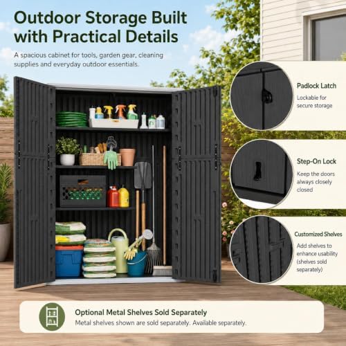 ADDOK 57 Cu.Ft Outdoor Storage Shed,Resin Storage Cabinet with Floor