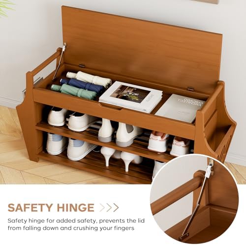 Shoe Bench 34.3in, Bamboo 3-Tier Entryway Bench with Storage, Shoe Rack