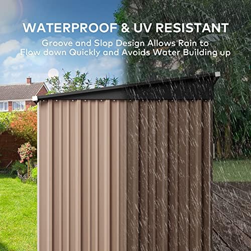 Gizoon 6x4 FT Outdoor Shed, Metal Garden Shed Lockable Doors, Brown