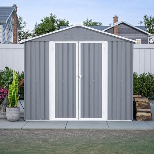 YOPTO 8x12 FT Outdoor Storage Shed W/Floor Frame,Metal Shed W/Double Lockable...