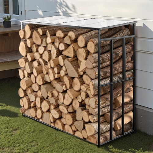VEVOR Firewood Rack with Sloped Roof, 4 ft Outdoor Firewood Holder, 1/4 Cord ...