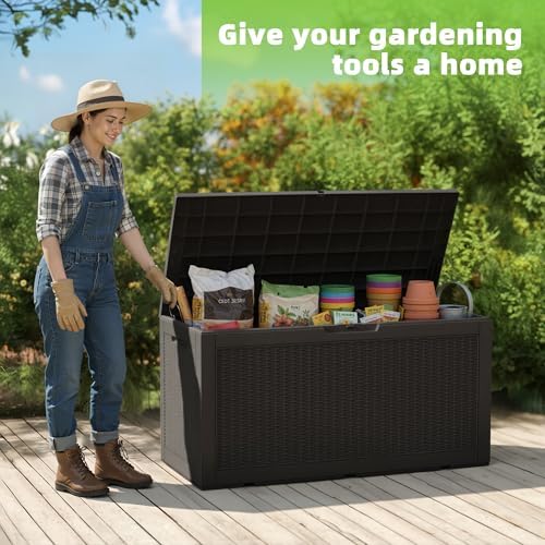EasyUp 120 Gallon Outdoor Storage Box Waterproof, UV Resistant Resin Deck Box...