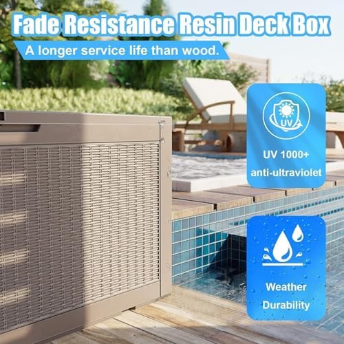 EasyUp 120 Gal Deck Box Waterproof Outdoor Storage Box Gray