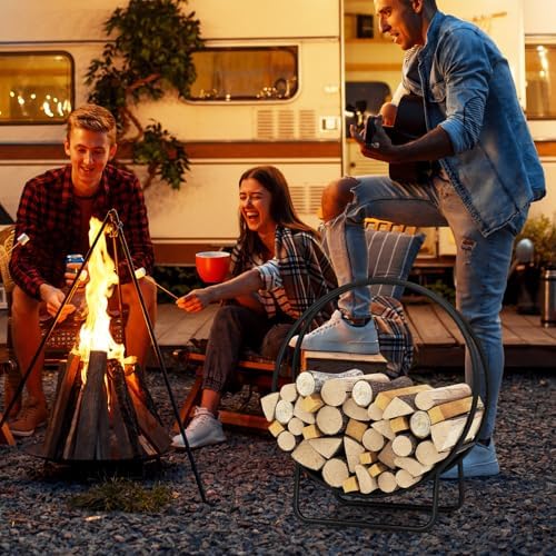 Goplus Firewood Log Hoop, 20" Round Heavy-duty Metal Curved Log Rack wit...