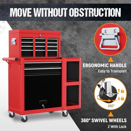 8-Drawer Rolling Tool Chest,3-in-1 Tool Box on Wheels with Lockable Steel Cab...