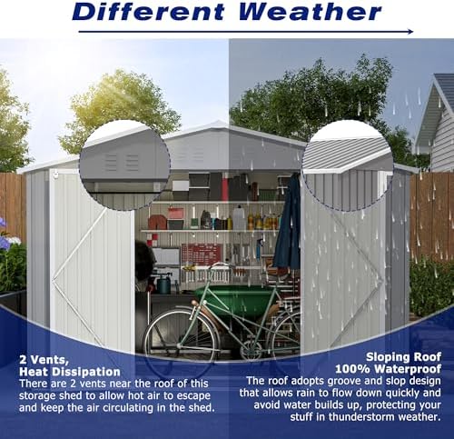 YOPTO 8x12 FT Outdoor Storage Shed W/Floor Frame,Metal Shed W/Double Lockable...