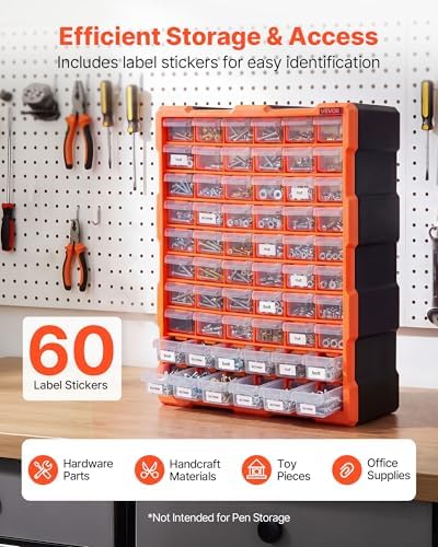 VEVOR 60-Drawer Storage Organizer, Plastic, Drawer Storage Cabinet for Garage...