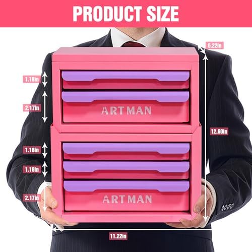 5-Drawer Metal Tool Box for DIY, Pink-Purple