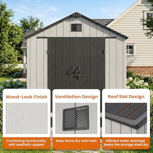 Jocoevol Heavy Duty Storage Shed, 8x12FT Resin Outdoor Shed for Backyard