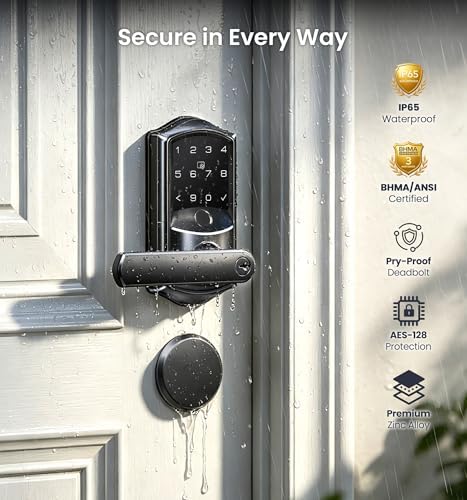 Veise VE029-E WiFi Smart Lever Lock with Non-Keyed Deadbolt, Matte Black