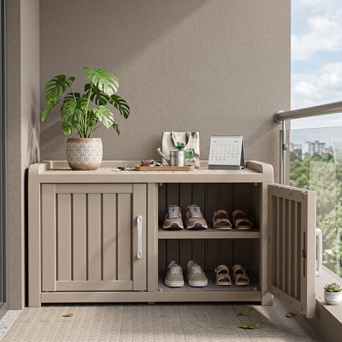 ROJIK Shoe Cabinet Waterproof UV-Resistant,Storage Bench Indoor Outdoor with ...