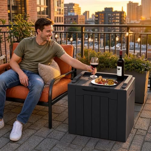 Flamaker 2 Pack Deck Box 31 Gallon Waterproof Resin Storage Box with Lid